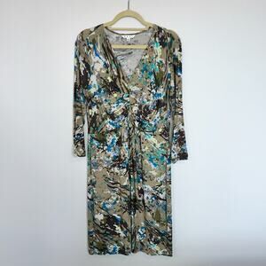 CAbi Womens Gallery Dress Size L Abstract Splatter Ruched Jersey Knit Stretch